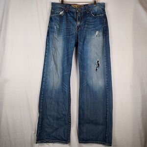 BKE Marshall Men’s 34x32 Relaxed Bootcut Blue Distressed Ripped Denim Jeans